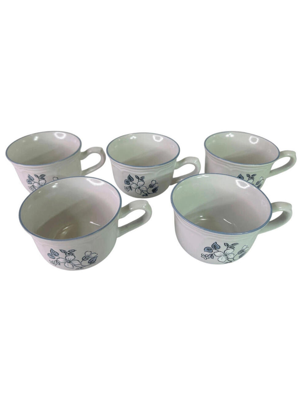 Covington 5 Floral BlueWhite Stoneware Coffee Mugs Tea Cups Cottage Grandmacore